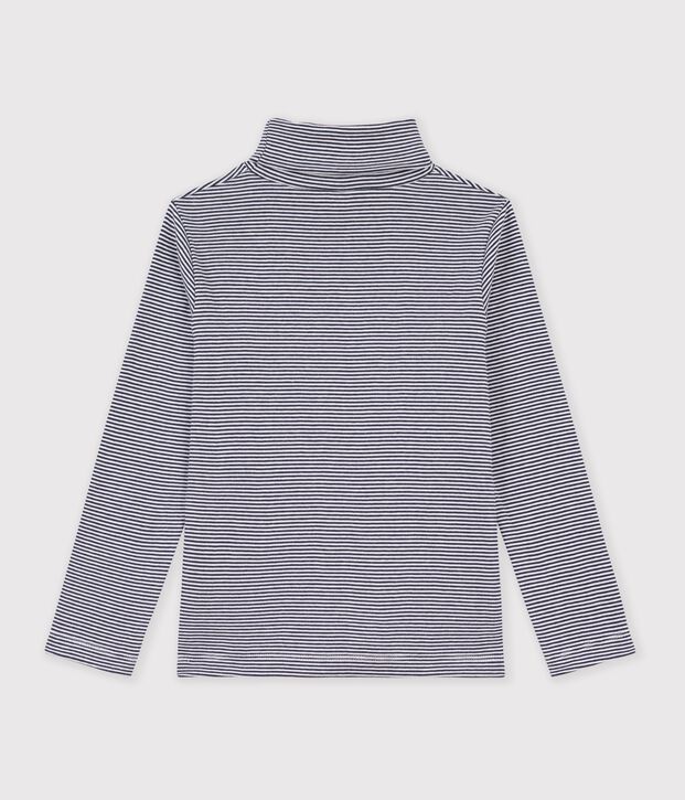 Children's cotton roll neck for girls or boys blue/white