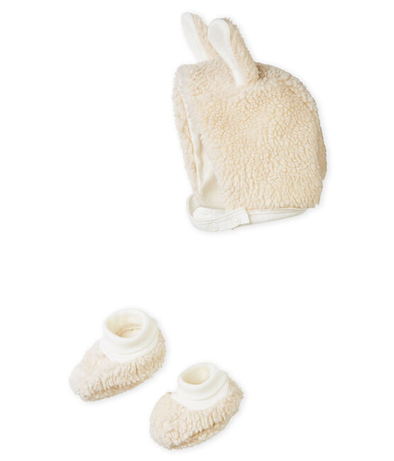 Baby girls' bonnet and booties set MARSHMALLOW white