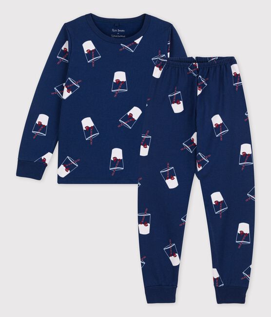 Children's Organic Cotton Pyjamas Tajinebanane x Petit Bateau MEDIEVAL blue/MULTICO white