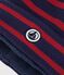 Children's stripy knitted beanie hat lined in polar fleece blue/red