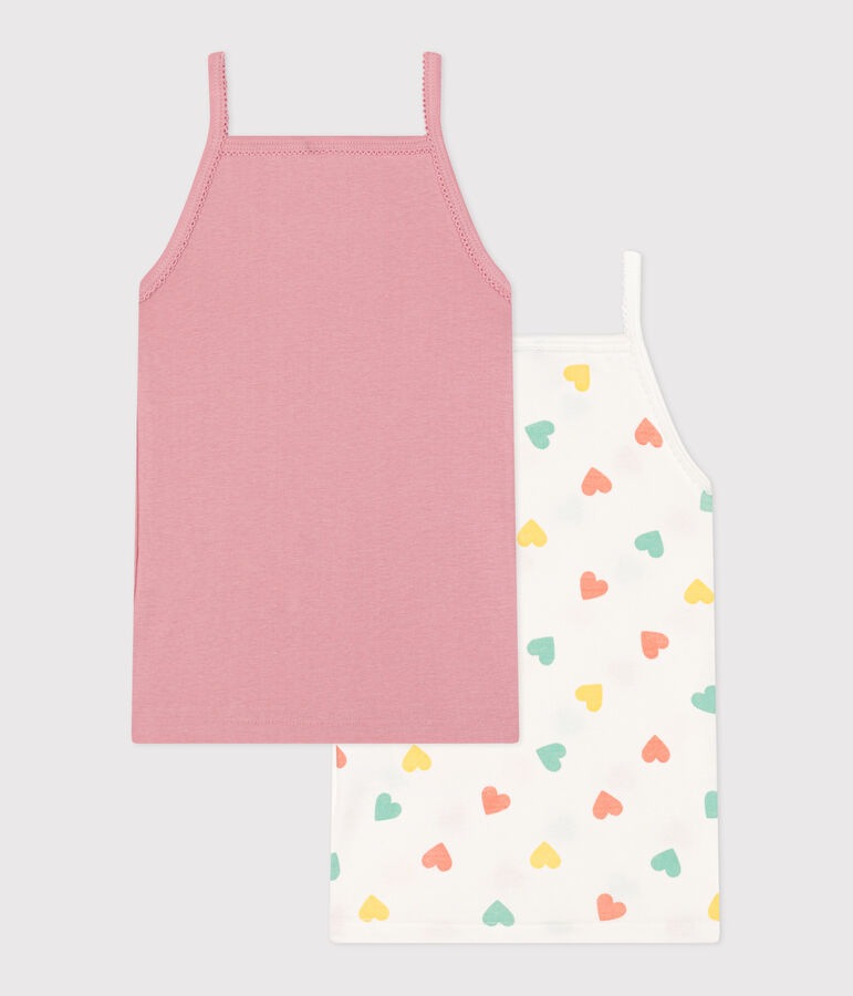 Pack of 2 children's cotton tank tops with hearts multicolor