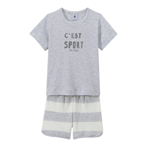 Boy's two-fabric shortie pyjamas POUSSIERE grey/LAIT white