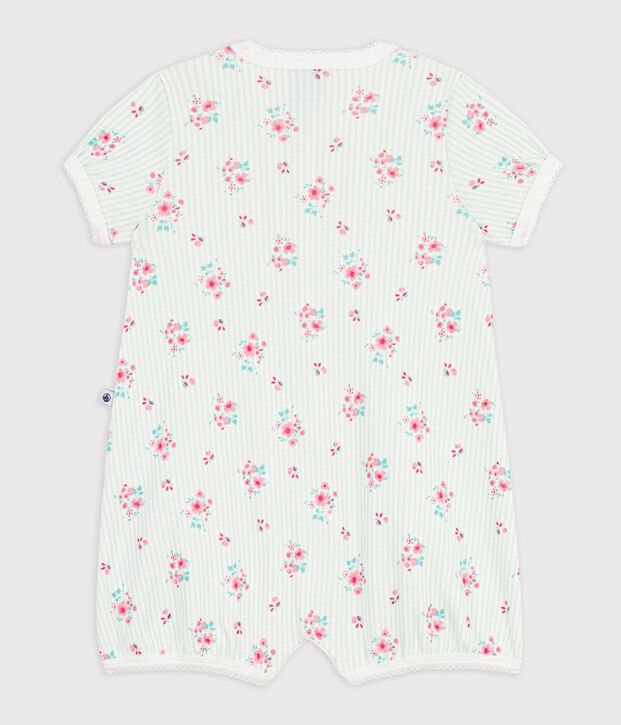 Babies' short floral cotton jumpsuit white/multicolor