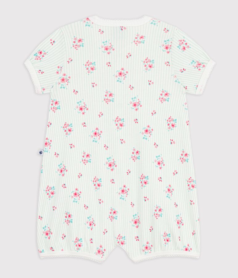 Babies' short floral cotton jumpsuit white/multicolor