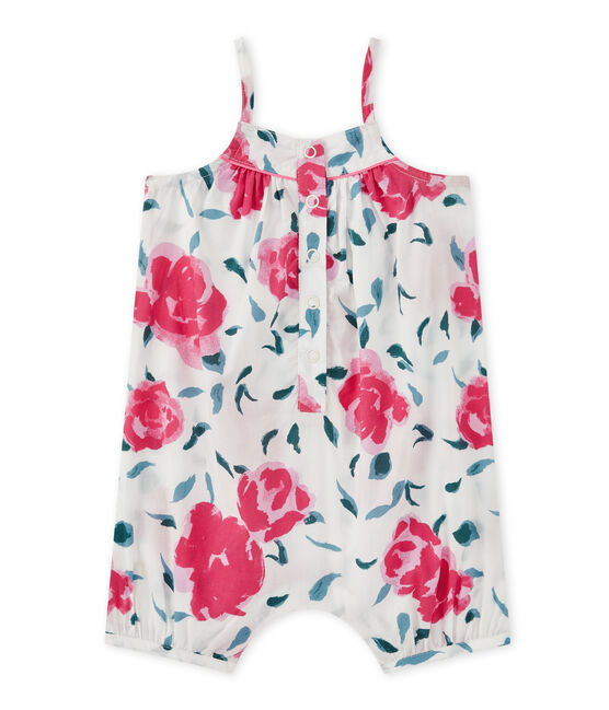 Baby girl's romper with straps MARSHMALLOW/MULTICO Petit Bateau