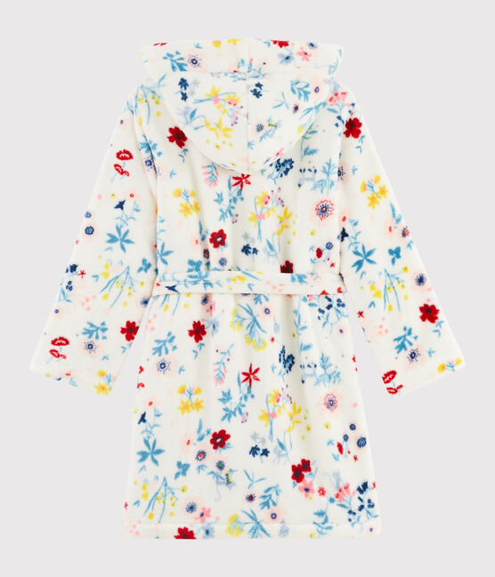 Girls' Floral Fleece Dressing Gown MARSHMALLOW white/MULTICO white