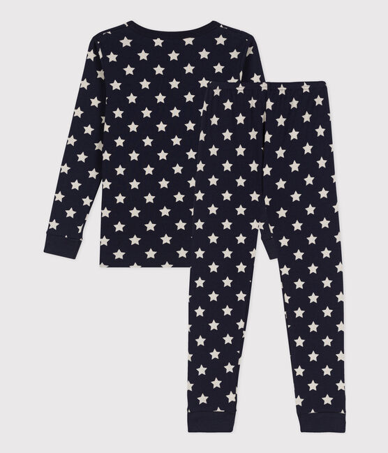 Children's Unisex Starry Snugfit Cotton Pyjamas SMOKING blue/MARSHMALLOW white