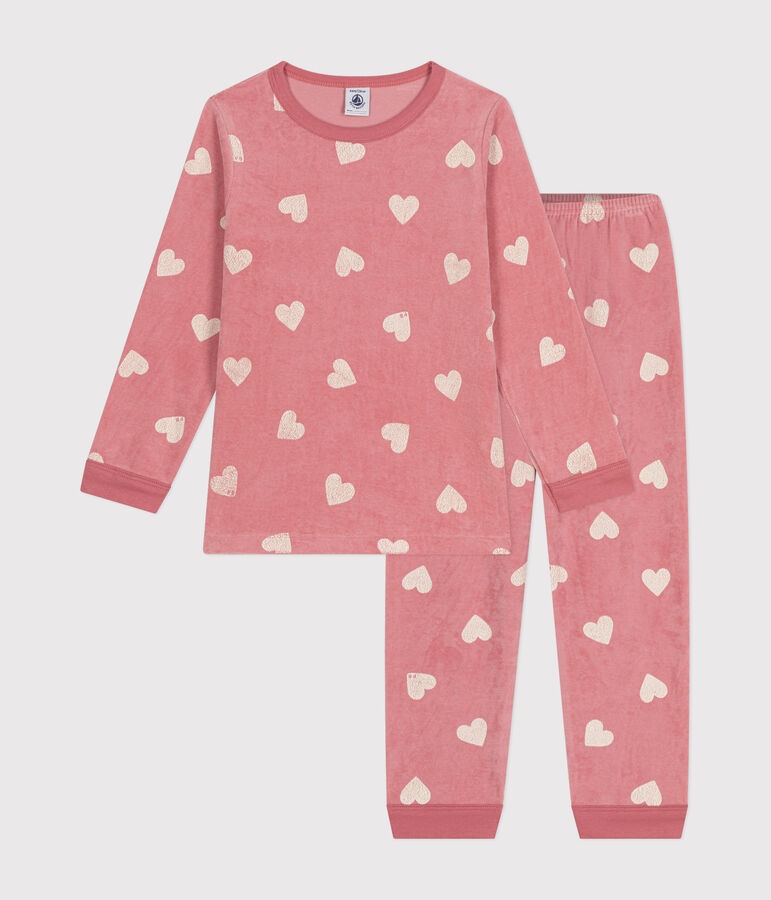 Children's heart print velour pyjamas pink/white