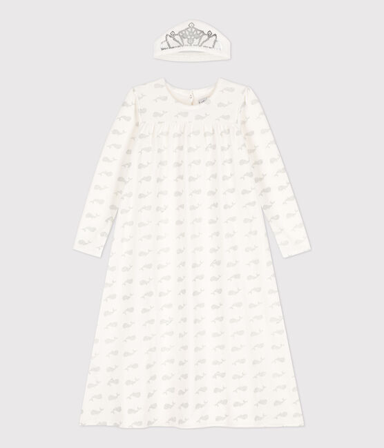 Girls' Velour Nightdress MARSHMALLOW white/ARGENT grey