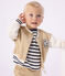 Babies' varsity-style jacket in colourblock cotton with a badge beige/ecru