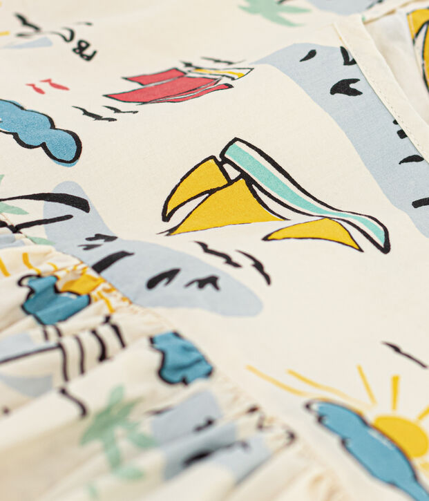 Girls' Short-Sleeved Poplin Dress Ecru/multicolor