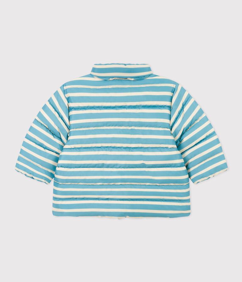 Babies' Stripy Puffer Jacket with Retractable Hood blue/ecru