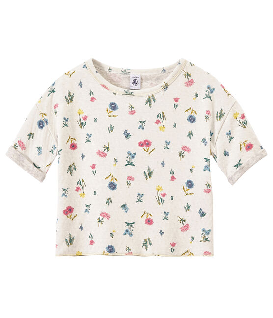 Girl's T-shirt in light print double knit MARSHMALLOW white/MULTICO white