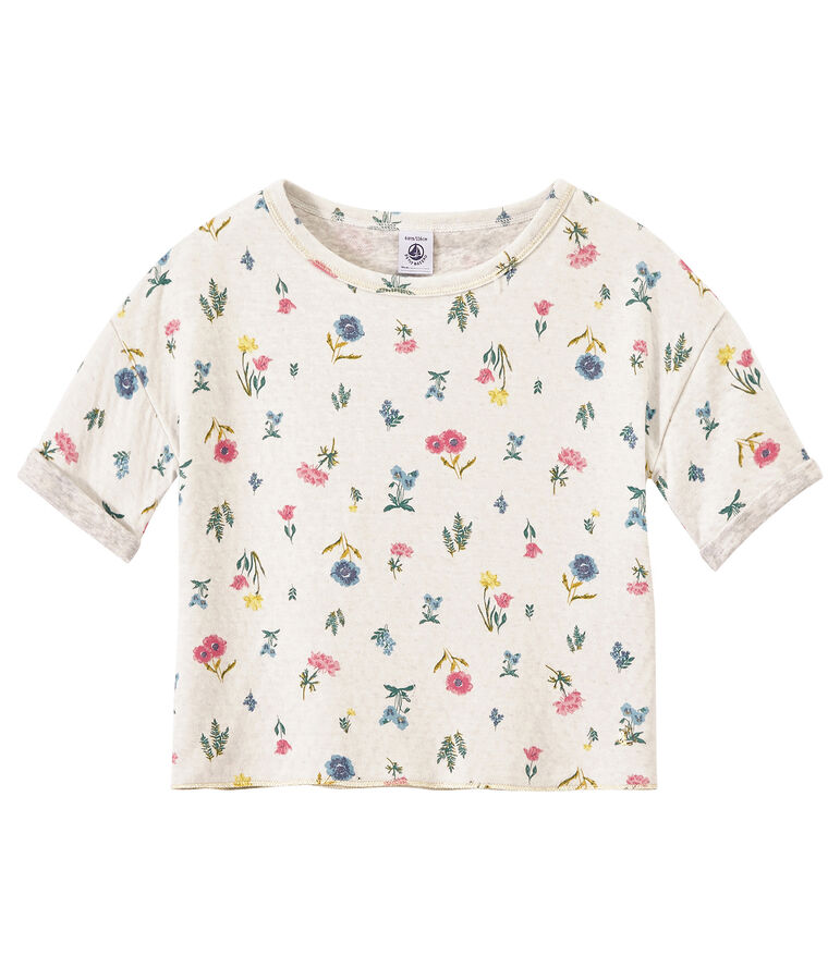 Girl's T-shirt in light print double knit white/multicolor