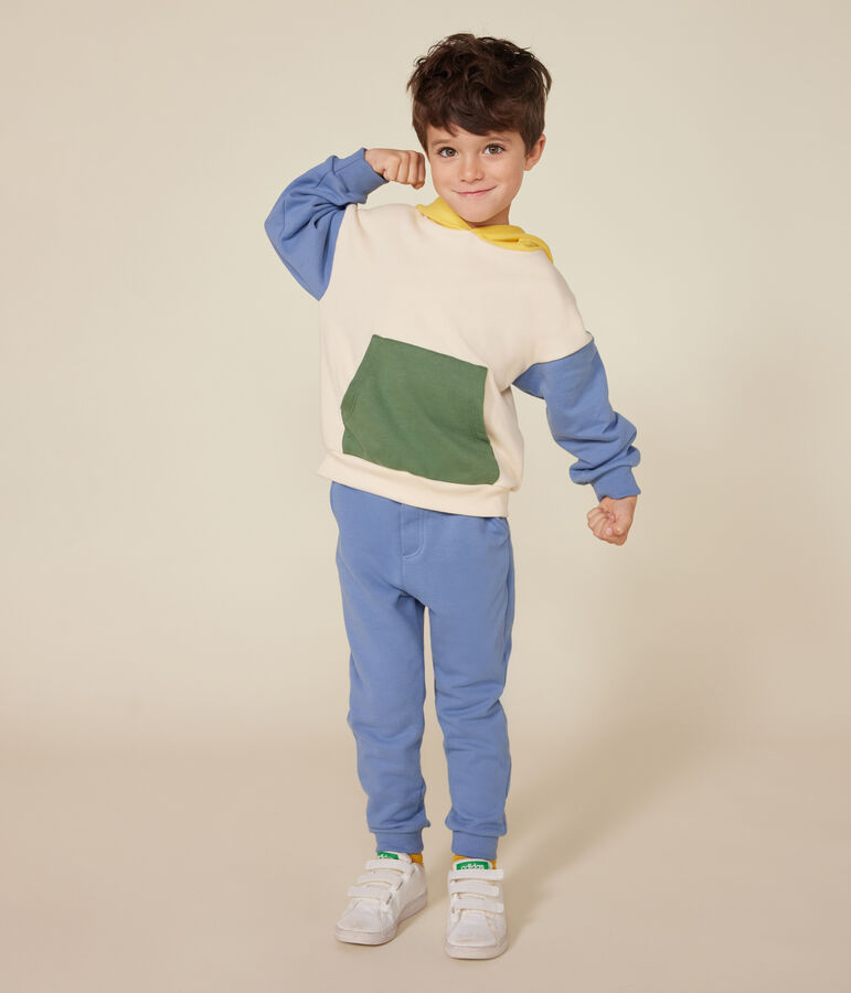 Boys' fleece hoodie Ecru/multicolor