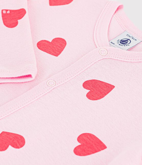 Babies' heart print footless cotton pyjama suit MARQUISE /PEACHY