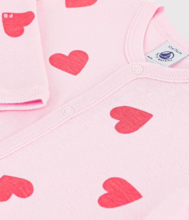 Babies' heart print footless cotton pyjama suit pink/orange
