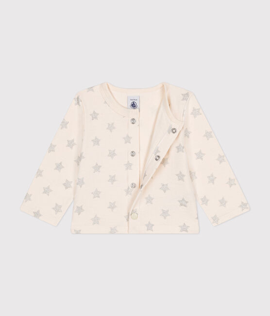 Rib knit star print cardigan for baby AVALANCHE beige/ARGENT