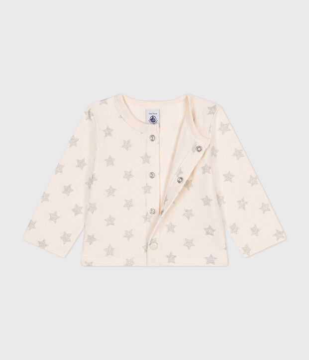 Rib knit star print cardigan for baby Ecru/grey