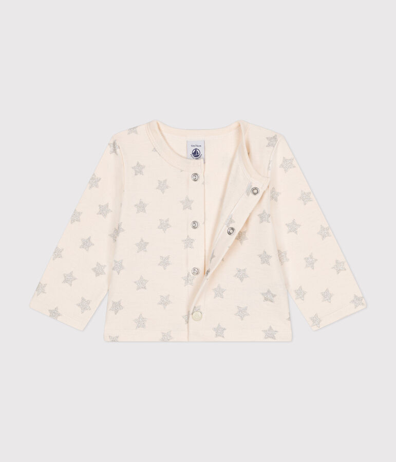 Rib knit star print cardigan for baby Ecru/grey
