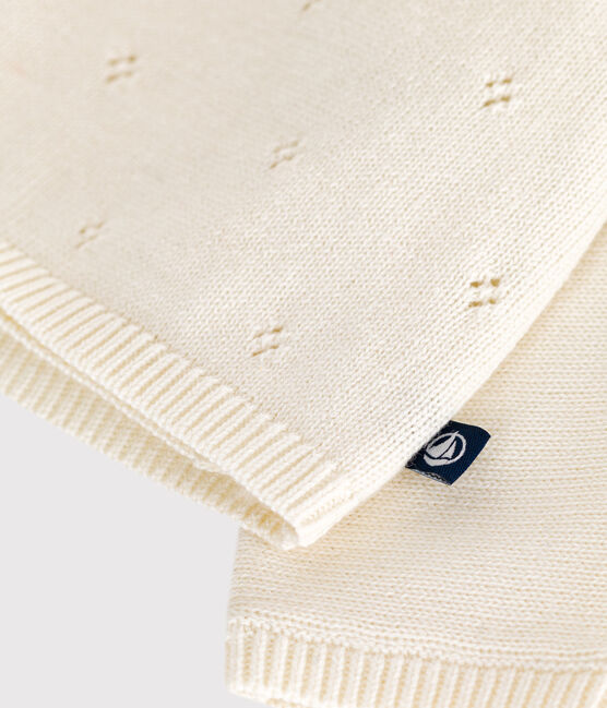 Babies' wool and cotton openwork knit wrapover top MARSHMALLOW white