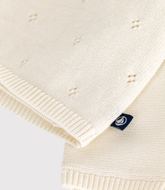 Babies' wool and cotton openwork knit wrapover top white