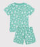 Children's short printed cotton pyjamas ALOEVERA green/MARSHMALLOW white