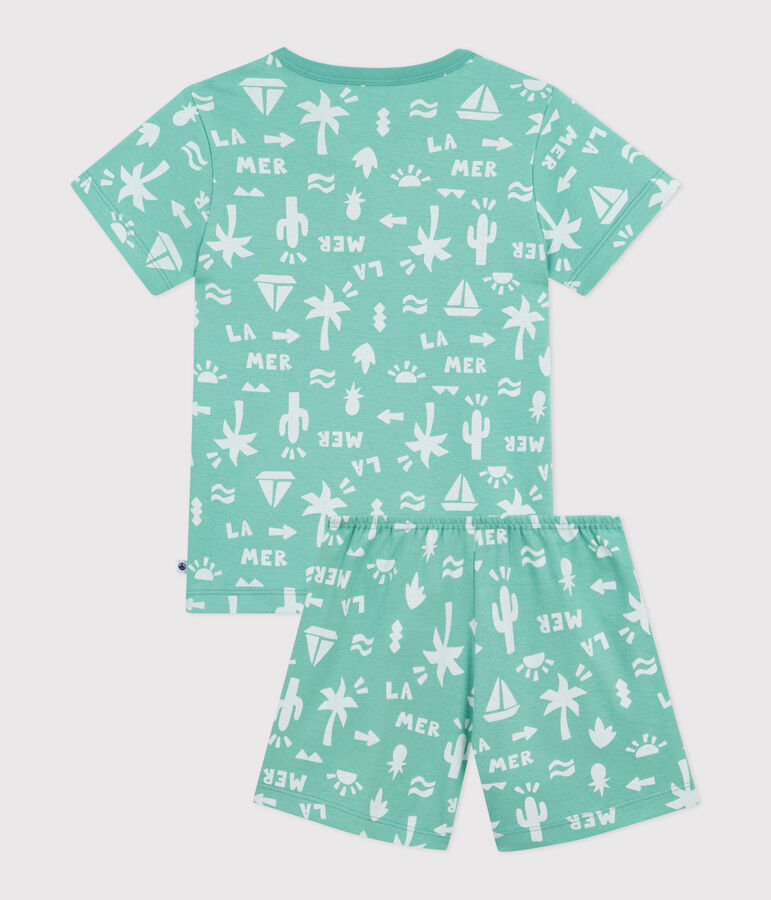 Children's short printed cotton pyjamas green/white
