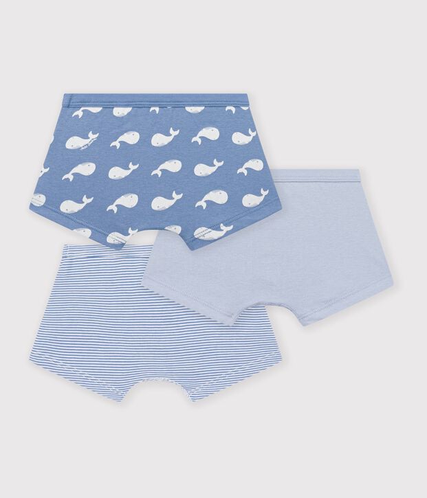 Pack of children's whale-print cotton boxers with covered waistbands multicolor