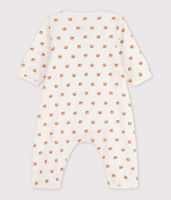 Babies' Patterned Footless Cotton Bodyjama MARSHMALLOW white/ECUREUIL