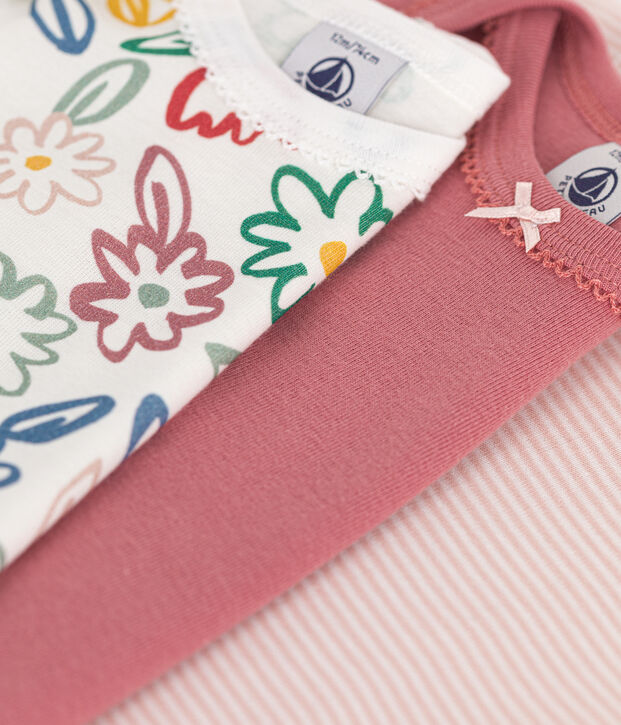 Babies' long-sleeved floral cotton bodysuits - 3-pack multicolor