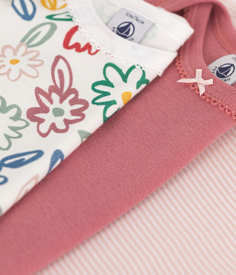 Babies' long-sleeved floral cotton bodysuits - 3-pack multicolor