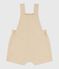 Babies' short-legged plain cotton twill dungarees beige