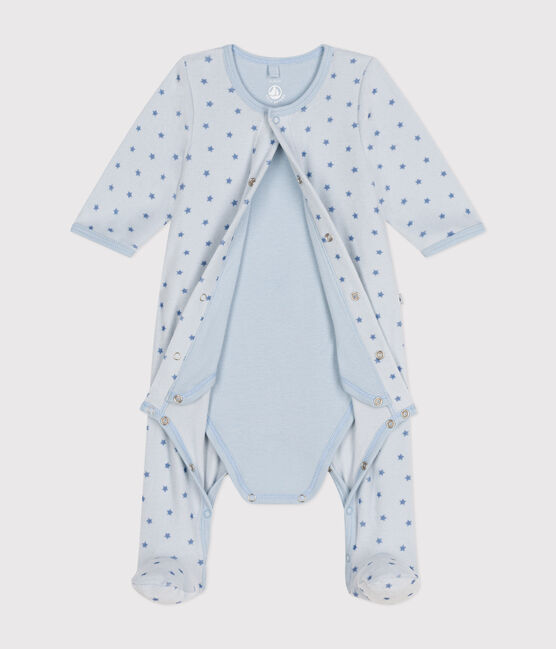 Babies' velour bodyjamas printed with tiny stars GOMME blue/BEACH