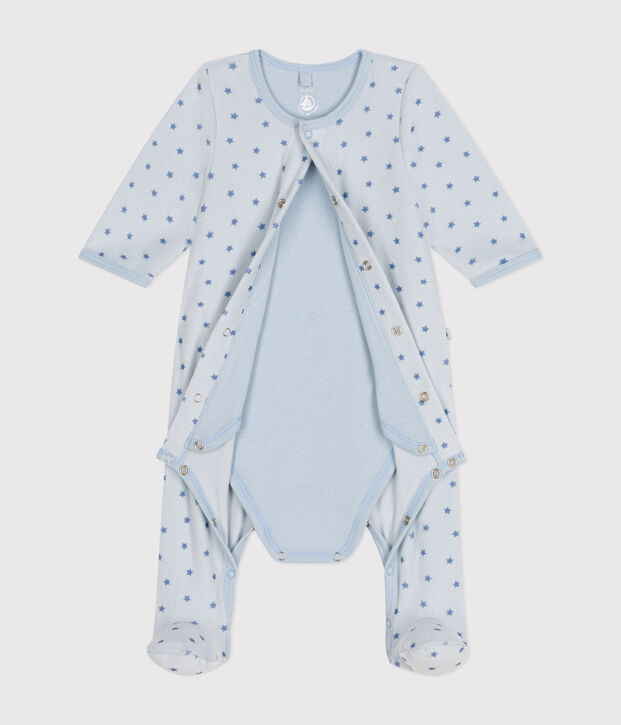 Babies' velour bodyjamas printed with tiny stars blue/blue