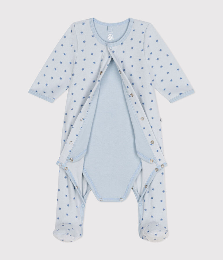Babies' velour bodyjamas printed with tiny stars blue/blue