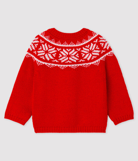Baby's cardigan in 100% wool TERKUIT red/MARSHMALLOW white