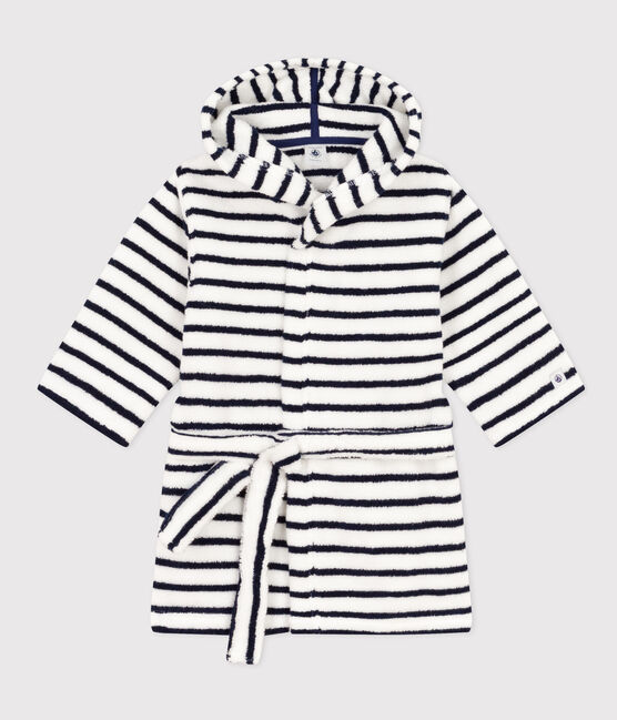Children's Unisex Pinstriped Terry Bathrobe LAIT white/MEDIEVAL blue
