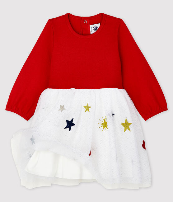 Baby Girls' Long-Sleeved Dress TERKUIT red/MULTICO white