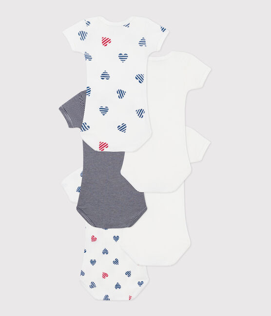 Babies' stripy heart patterned short-sleeved cotton bodies - 5-Pack variante 1