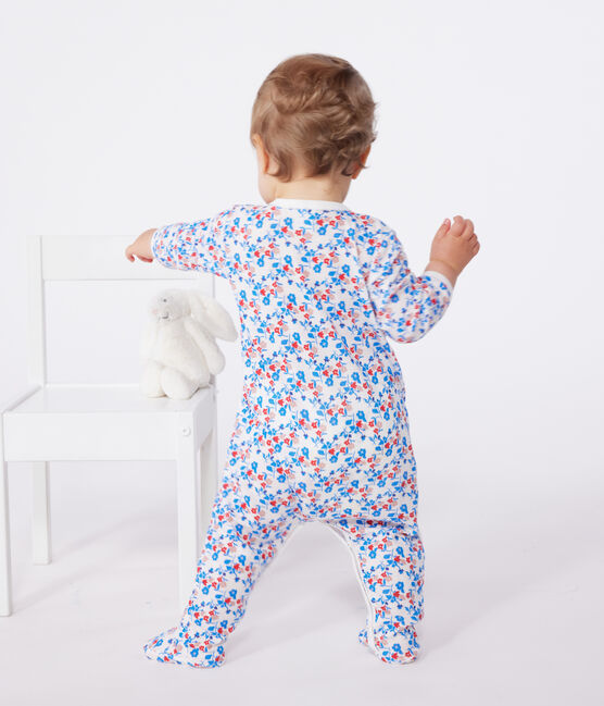 Babies' floral cotton pyjamas MARSHMALLOW white/MULTICO white
