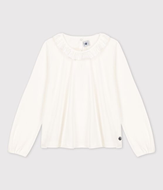 Girls' Long-sleeved Cotton T-Shirt MARSHMALLOW white