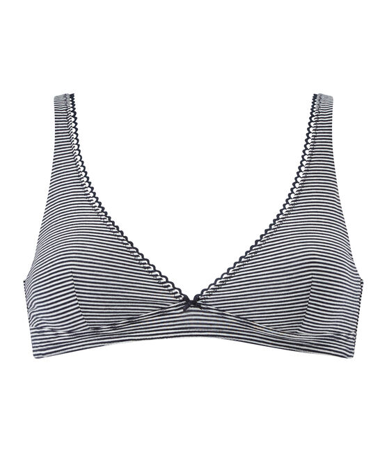 women's bra in second skin lycra jersey ABYSSE blue/LAIT white