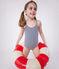 Children's one-piece stripy swimsuit MEDIEVAL blue/MARSHMALLOW white