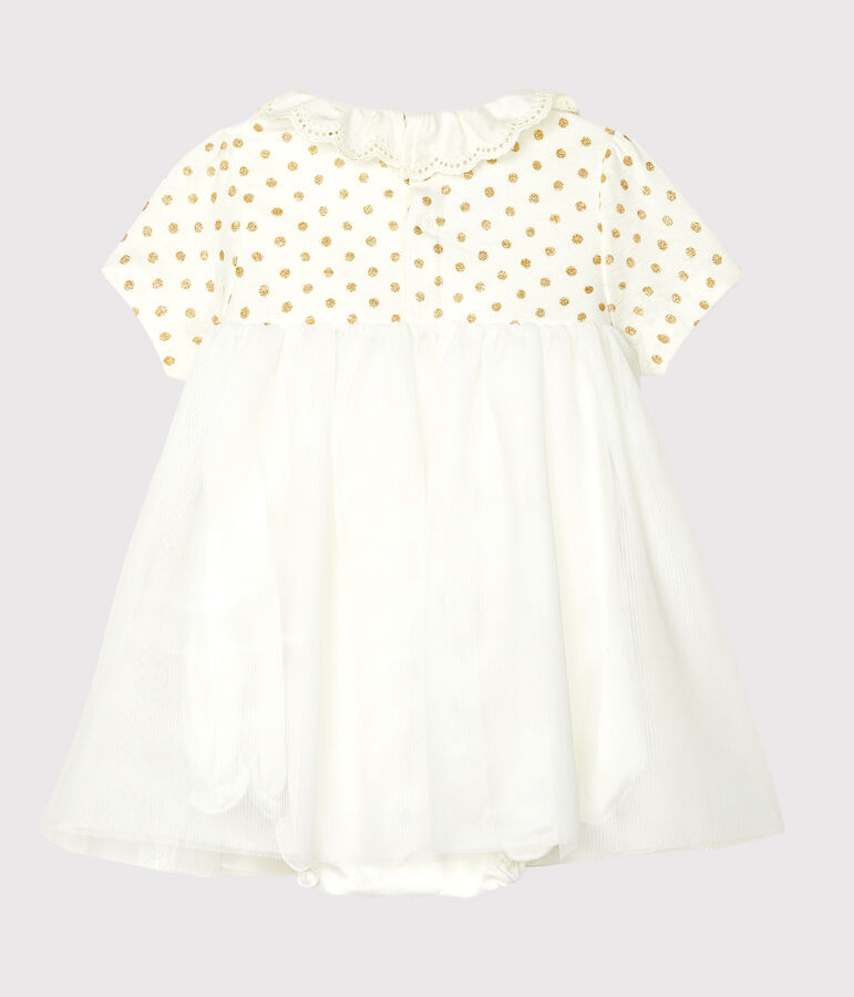 Baby Girls' Cotton and Linen Bodysuit/Dress white/yellow
