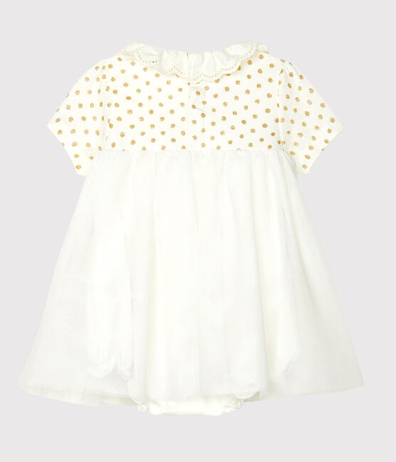 Baby Girls' Cotton and Linen Bodysuit/Dress MARSHMALLOW white/OR yellow