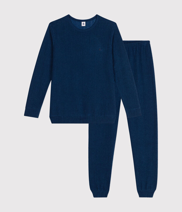 Plain junior pyjamas in terry towelling blue