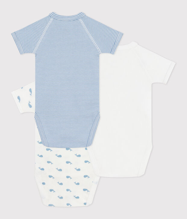 Pack of babies' short-sleeved printed cotton wrapover bodies multicolor