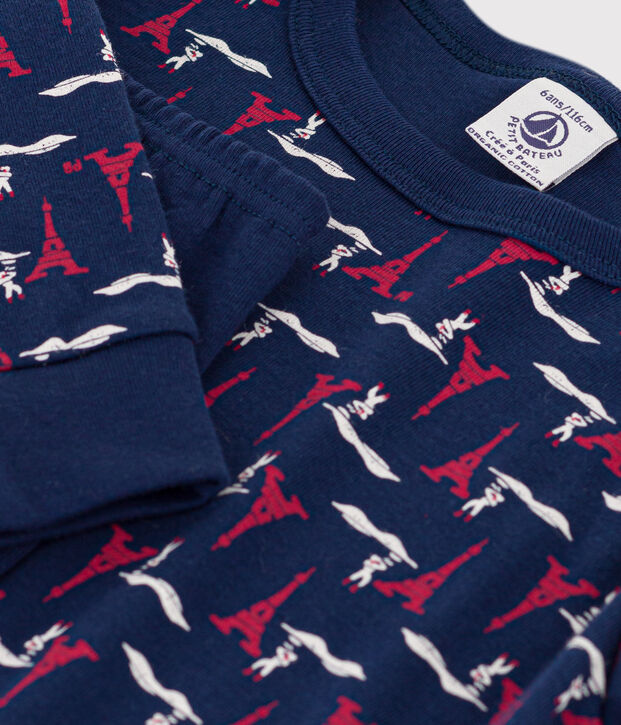 Children's unisex cotton Paris print pyjamas blue/multicolor