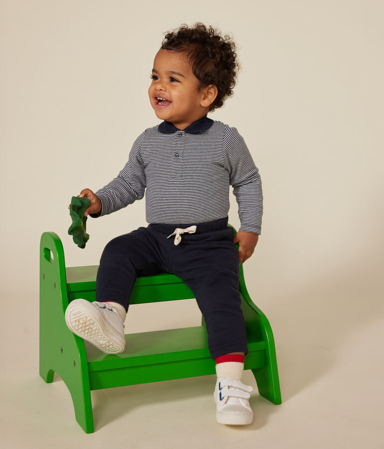 Babies' stripy cotton body with a polo shirt collar blue/white